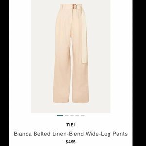 TIBI Bianca Linen Wide Leg Belted Pants Trousers Beige 4 Medium
